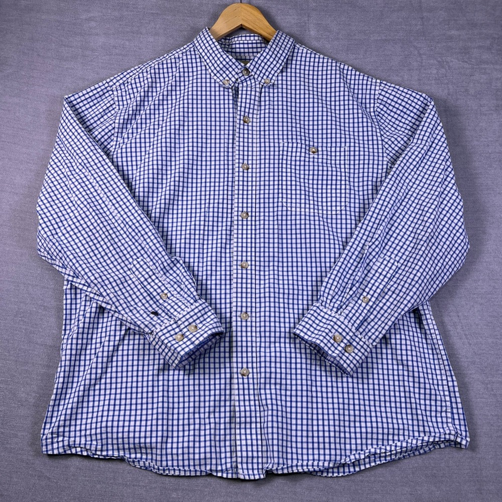 Blue Mountain Button Down Plaid Stretch Long Sleeve Shirt Mens XL Blue Cotton